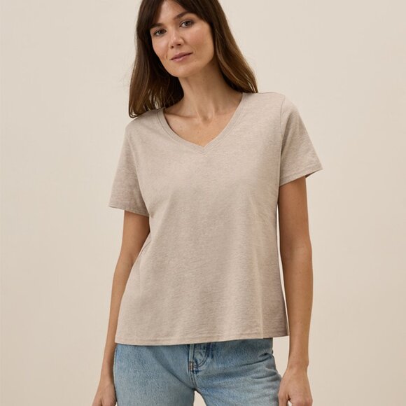 New Pact Set: Wheat Heather Airplane Wrap Cardigan M/L + matching V-Neck Tee XL - Picture 2 of 4